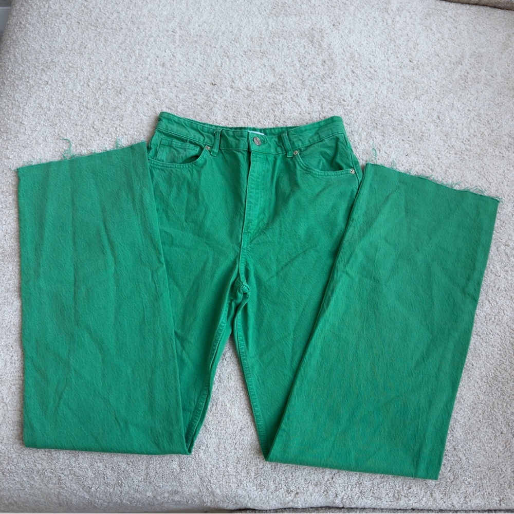 ZARA Vibrant Green Wide-Leg Jeans